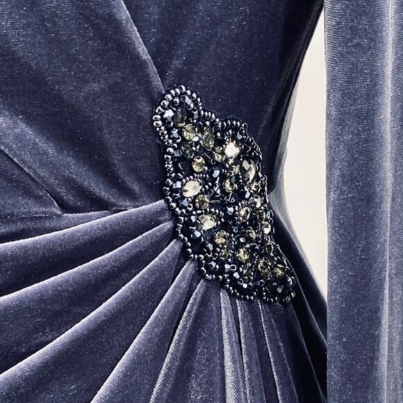 Oleg Cassini Velvet Draped Cocktail Mini Dress Sheath Long Sleeve Gathered 8 - Picture 7 of 12